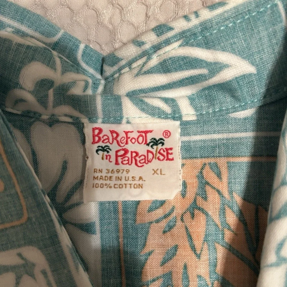 Barefoot in Paradise VTG XL Hawaiian Shirt‎ Vacation Beach Surf Resort Cruise